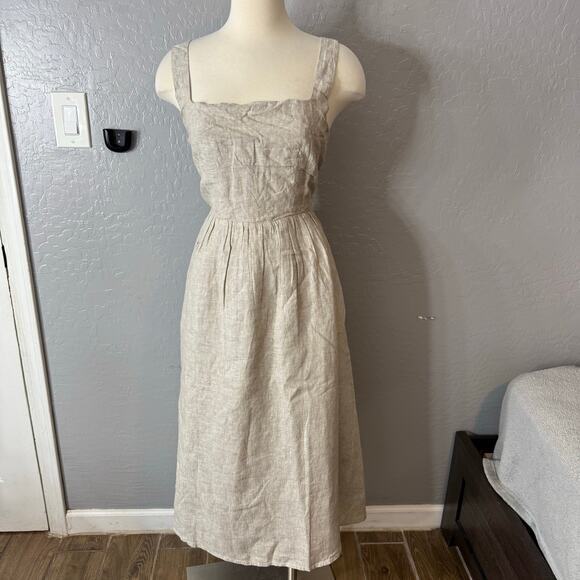 Quince 100% European Linen Fit & Flare Midi Dress, Flax, M - Picture 1 of 9